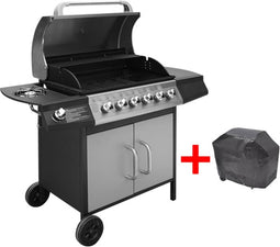 vidaXL Gasbarbecue 6+1 kookzone zwart en zilver