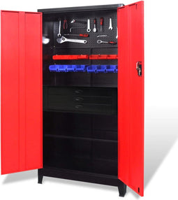 vidaXL - Gereedschapskast - met - kist - 90x40x180 - cm - staal - rood - en - zwart