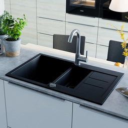 vidaXL - Gootsteen - dubbele - bak - graniet - zwart