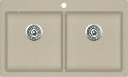vidaXL - Gootsteen - dubbele - bakken - graniet - beige