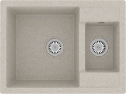 vidaXL - Gootsteen - dubbele - bakken - met - overloopgat - graniet - beige
