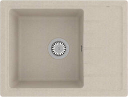 vidaXL - Gootsteen - met - overloopgat - ovaal - graniet - beige