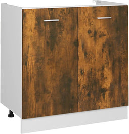 vidaXL - Gootsteenkast - 80x46x81,5 - cm - bewerkt - hout - gerookt - eikenkleur
