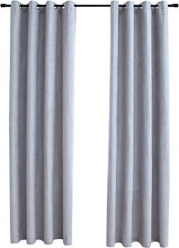 vidaXL - Gordijn - verduisterend - met - metalen - ringen - 2 - st - 140x175 - cm - grijs
