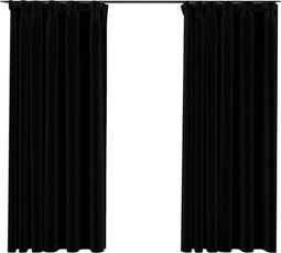 vidaXL - Gordijnen - linnen-look - verduisterend - haken - 2 - st - 140x175 - cm - zwart