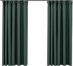 vidaXL - Gordijnen - linnen-look - verduisterend - haken - 2 - st - 140x175 - cm - groen