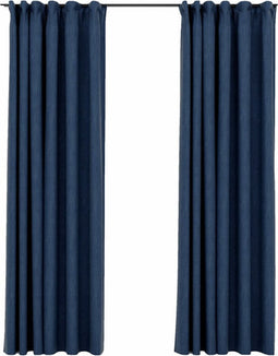 vidaXL - Gordijnen - linnen-look - verduisterend - haken - 2 - st - 140x225 - cm - blauw