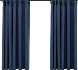 vidaXL - Gordijnen - linnen-look - verduisterend - haken - 2 - st - 140x175 - cm - blauw