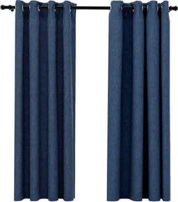 vidaXL - Gordijnen - linnen-look - verduisterend - ogen - 2 - st - 140x175 - cm - blauw