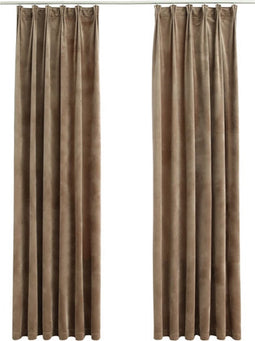 vidaXL - Gordijnen - verduisterend - 2 - st - met - haken - 140x175 - cm - fluweel - beige