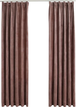 vidaXL - Gordijnen - verduisterend - 2 - st - met - haken - 140x175 - cm - fluweel - roze