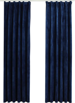 vidaXL - Gordijnen - verduisterend - 2 - st - met - haken - 140x225 - cm - fluweel - blauw