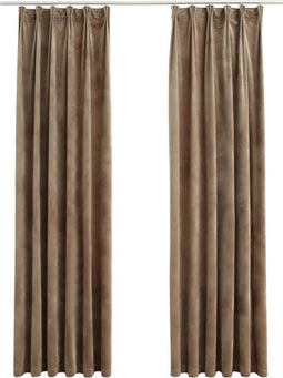 vidaXL - Gordijnen - verduisterend - 2 - st - met - haken - 140x225 - cm - fluweel - beige
