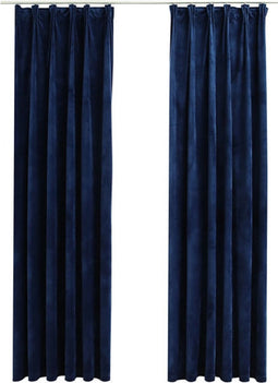 vidaXL - Gordijnen - verduisterend - 2 - st - met - haken - 140x245 - cm - fluweel - blauw