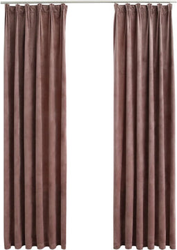 vidaXL - Gordijnen - verduisterend - 2 - st - met - haken - 140x245 - cm - fluweel - roze