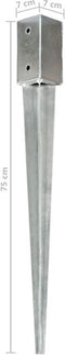 vidaXL - Grondpinnen - 2 - st - 7x7x75 - cm - gegalvaniseerd - staal - zilverkleurig