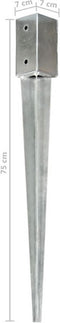 vidaXL - Grondpinnen - 6 - st - 7x7x75 - cm - gegalvaniseerd - staal - zilverkleurig