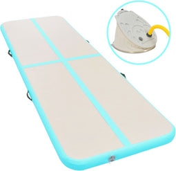 vidaXL - Gymnastiekmat - met - pomp - opblaasbaar - 300x100x10 - cm - PVC - groen