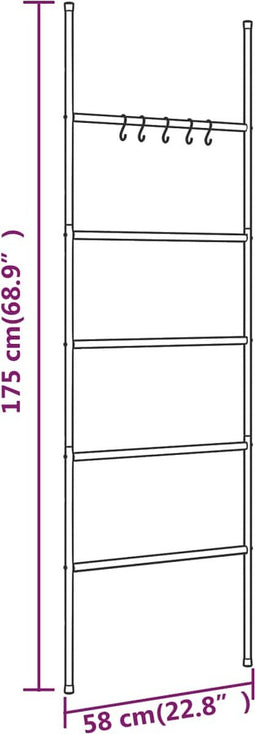 vidaXL - Handdoekenrek - ladder - met - 5 - lagen - 58x175 - cm - ijzer - zwart
