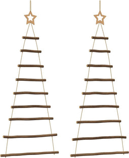 vidaXL - Hangende - kerstbomen - met - topsterren - 2 - st - 55x120 - cm - naturel - tak