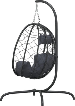 vidaXL Hangstoel met kussen poly rattan en staal antracietkleurig