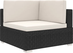 vidaXL - Hoekbank - 1 - st - met - kussens - poly - rattan - zwart