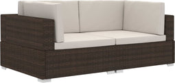 vidaXL - Hoekbanken - 2 - st - met - kussens - poly - rattan - bruin