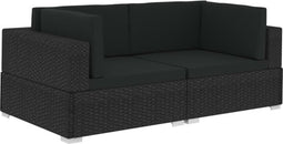 vidaXL - Hoekbanken - 2 - st - met - kussens - poly - rattan - zwart