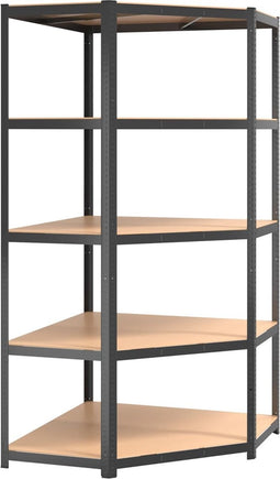 vidaXL - Hoekrek - 5-laags - staal - & - bewerkt - hout - antracietkleurig