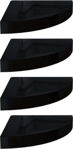 vidaXL - Hoekschappen - zwevend - 4 - st - 25x25x3,8 - cm - MDF - hoogglans - zwart