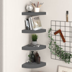 vidaXL - Hoekschappen - zwevend - 4 - st - 25x25x3,8 - cm - MDF - hoogglans - grijs