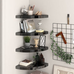 vidaXL - Hoekschappen - zwevend - 4 - st - 35x35x3,8 - cm - MDF - hoogglans - zwart