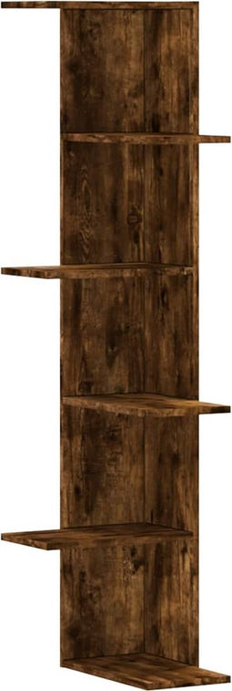vidaXL - Hoekwandschap - 36,5x36,5x140 - cm - bewerkt - hout - gerookt - eikenkleur