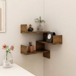 vidaXL - Hoekwandschap - 40x40x50 - cm - bewerkt - hout - gerookt - eikenkleurig