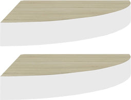 vidaXL - Hoekwandschappen - 2 - st - 25x25x3,8 - cm - MDF - eikenkleurig - en - wit