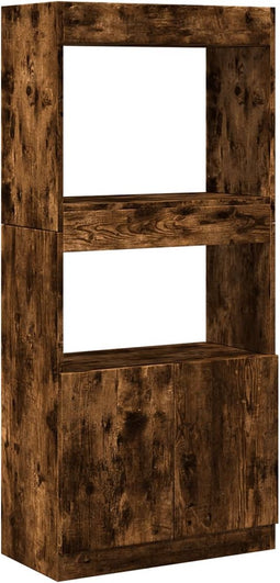 vidaXL - Hoge - kast - 63x33x140 - cm - bewerkt - hout - gerookt - eikenkleurig