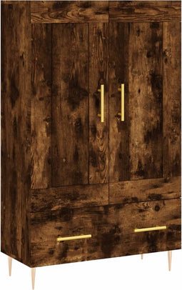 vidaXL - Hoge - kast - 69,5x31x115 - cm - bewerkt - hout - gerookt - eikenkleurig