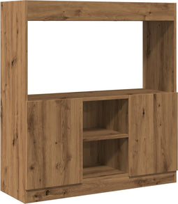 vidaXL - Hoge - kast - 92x33x100 - cm - bewerkt - hout - artisanaal - eikenkleur
