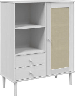 vidaXL - Hoge - kast - SENJA - rattan-look - 90x40x112 - cm - massief - grenenhout - wit