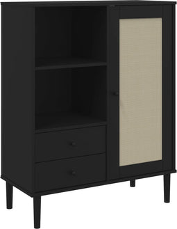 vidaXL - Hoge - kast - SENJA - rattan-look - 90x40x112 - cm - grenenhout - zwart