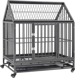 vidaXL Hondenbench met wielen en dak 92x62x106 cm staal