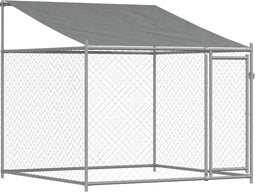 vidaXL - Hondenhok - met - dak - en - deur - 2x2x2 - m - gegalvaniseerd - staal - grijs