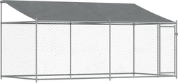 vidaXL - Hondenhok - met - dak - en - deur - 4x2x2 - m - gegalvaniseerd - staal - grijs