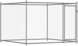 vidaXL - Hondenhok - met - deur - 2x2x1,5 - m - gegalvaniseerd - staal - grijs