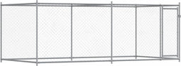 vidaXL - Hondenhok - met - deur - 4x2x1,5 - m - gegalvaniseerd - staal - grijs