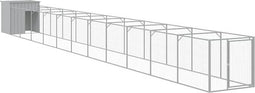 vidaXL - Hondenhok - met - ren - 110x1221x110 - cm - staal - lichtgrijs