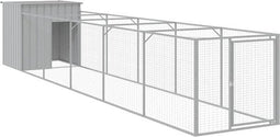vidaXL - Hondenhok - met - ren - 110x609x110 - cm - staal - lichtgrijs