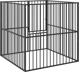 vidaXL - Hondenkennel - 4 - panelen - gepoedercoat - staal - zwart