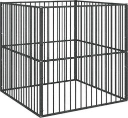 vidaXL - Hondenkennel - 4 - panelen - gepoedercoat - staal - zwart