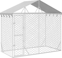 vidaXL - Hondenkennel - met - dak - 3x1,5x2,5 - m - gegalvaniseerd - staal - zilver